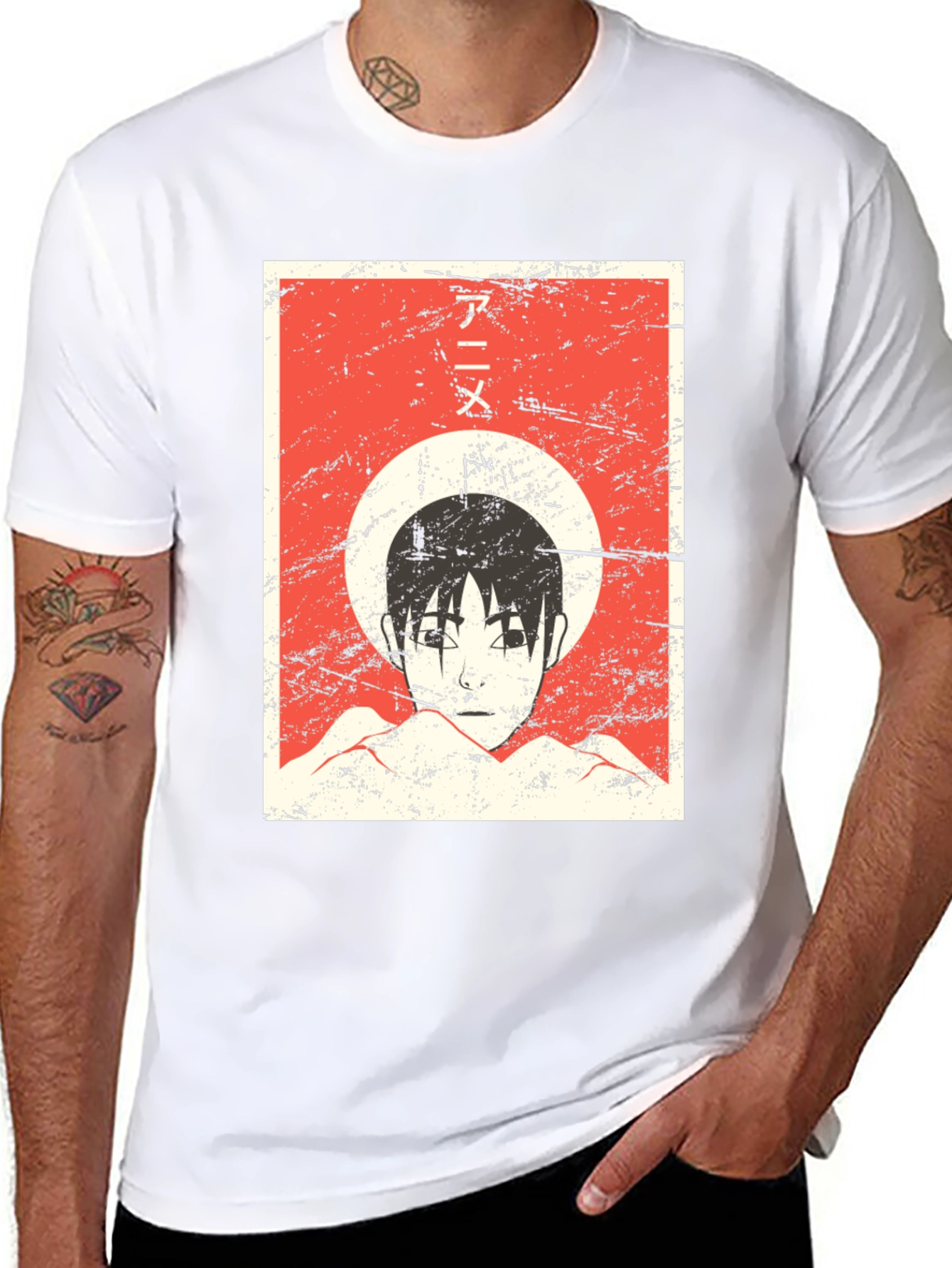 Anime Graphic Tee - Grunge Aesthetic Black T-Shirt