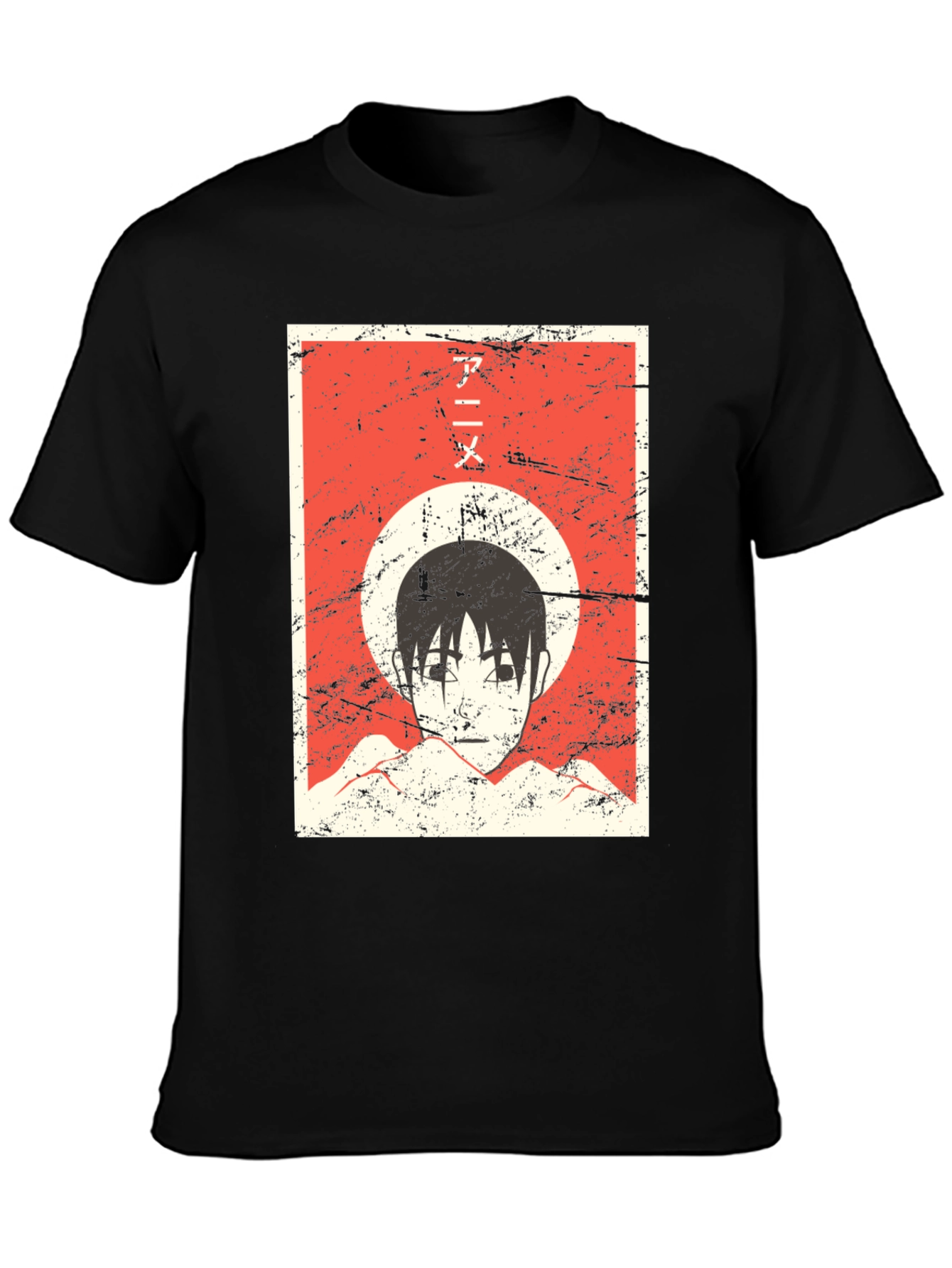 Anime Graphic Tee - Grunge Aesthetic Black T-Shirt