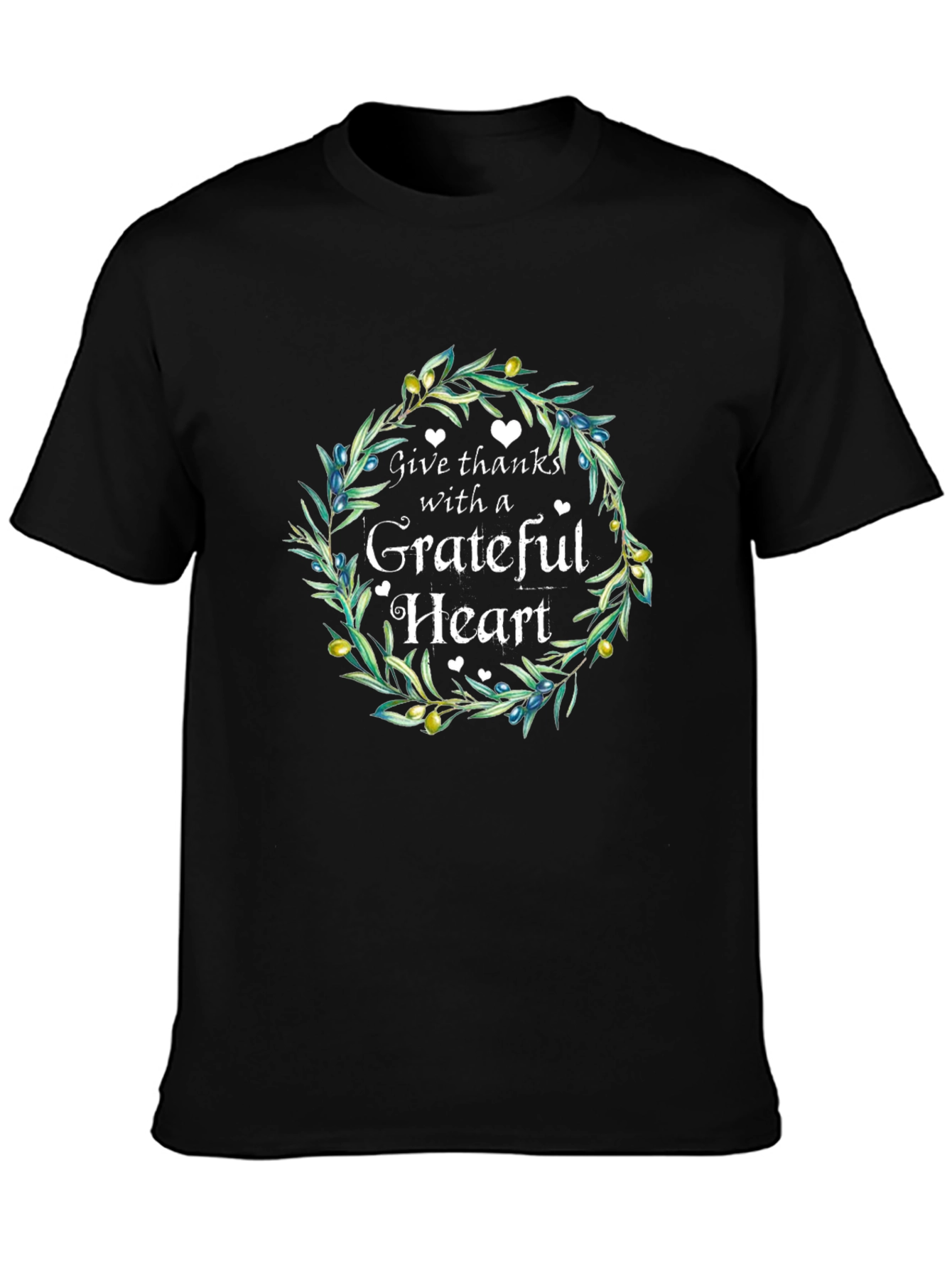 Grateful Heart Graphic Tee - Olive Branch Wreath