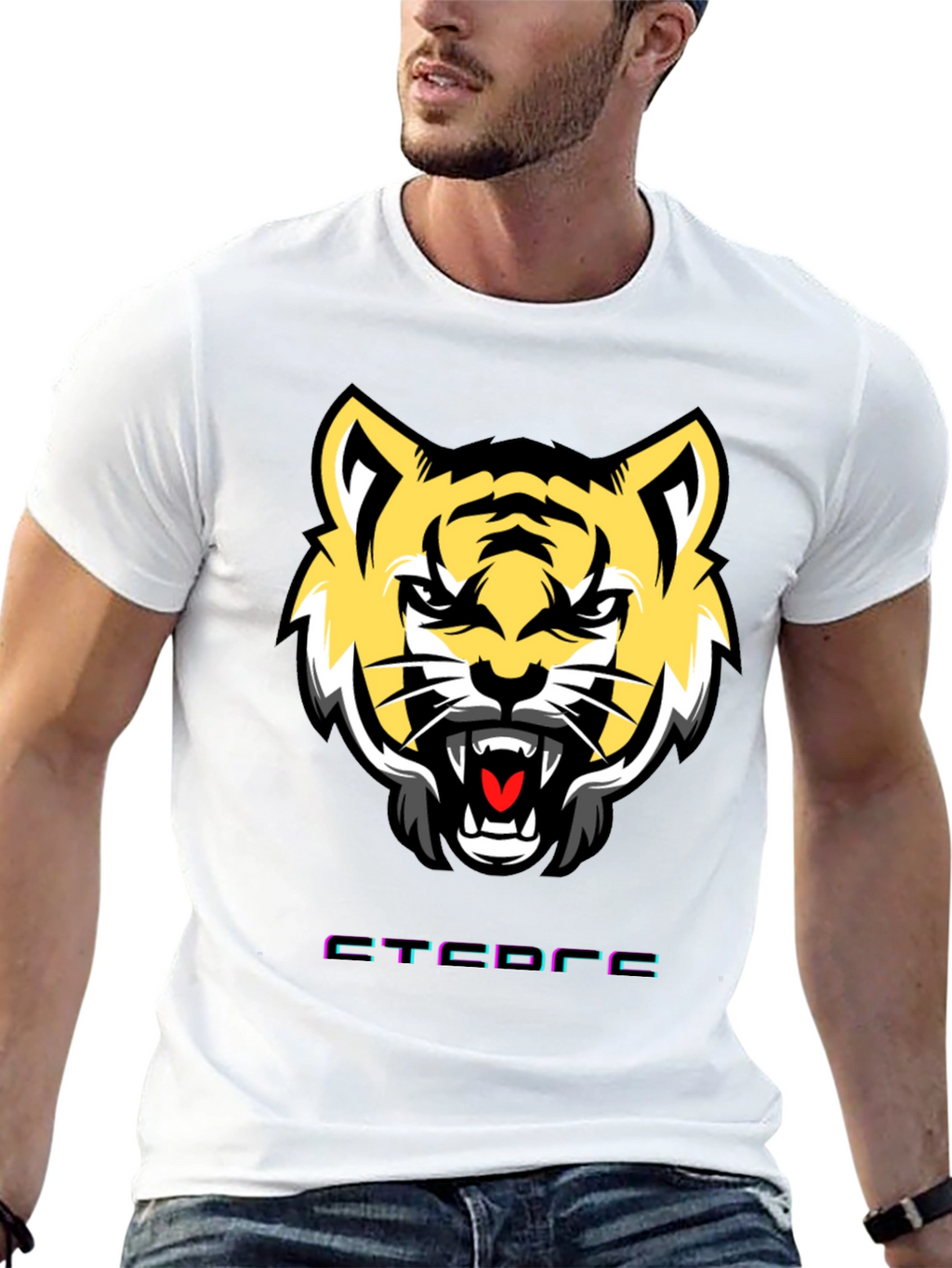 Mens Graphic Tee: Tiger Face Design Short Sleeve