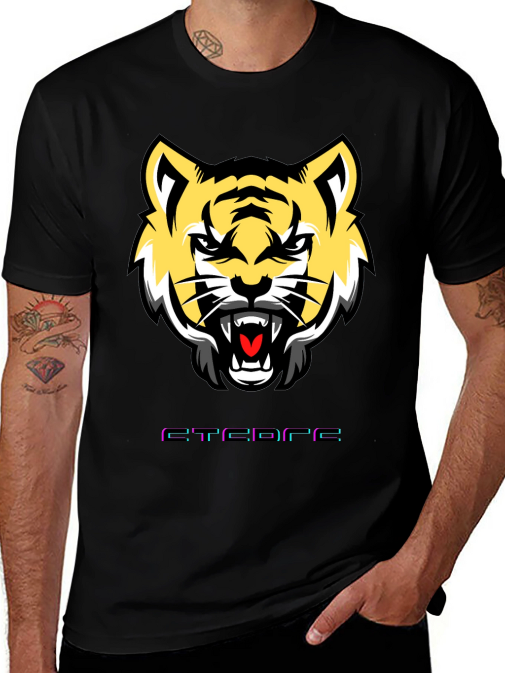 Mens Graphic Tee: Tiger Face Design Short Sleeve