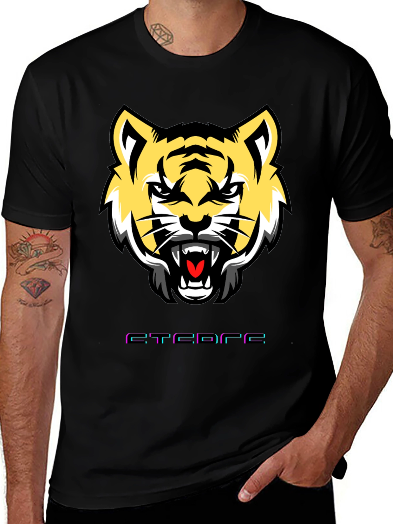 Mens Graphic Tee: Tiger Face Design Short Sleeve