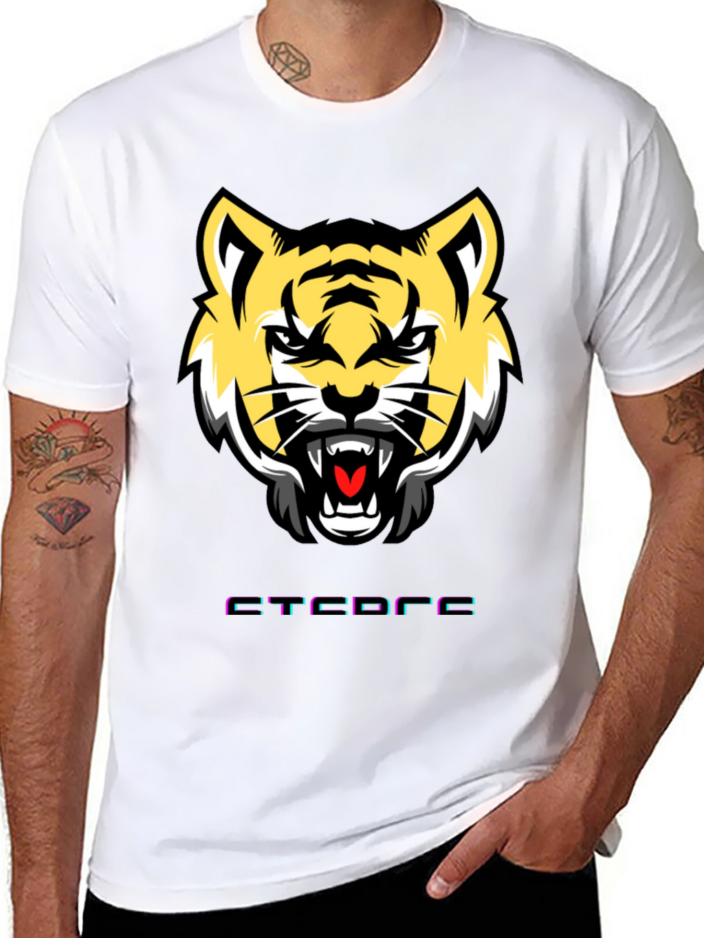 Mens Graphic Tee: Tiger Face Design Short Sleeve