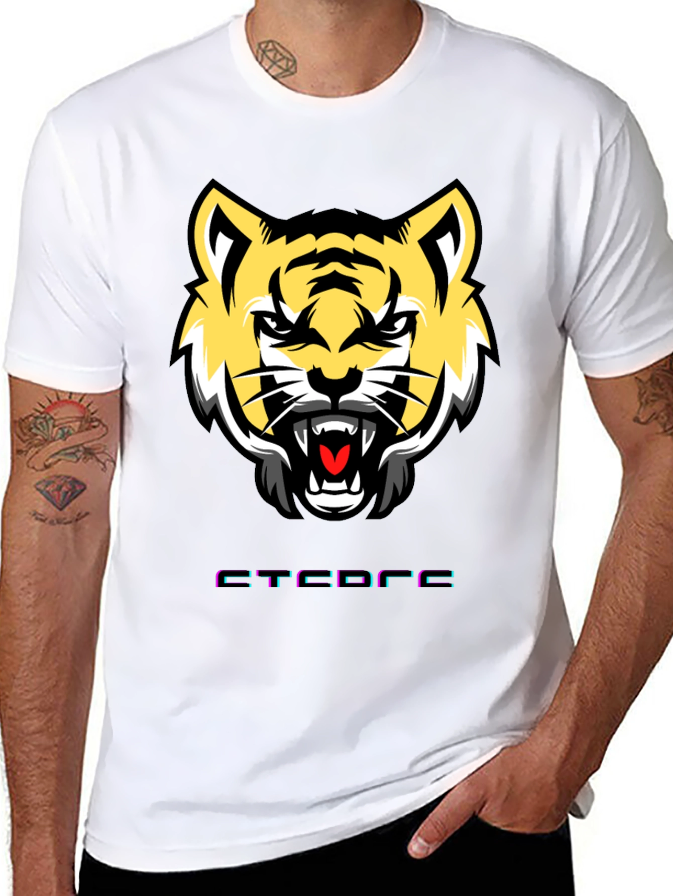 Mens Graphic Tee: Tiger Face Design Short Sleeve