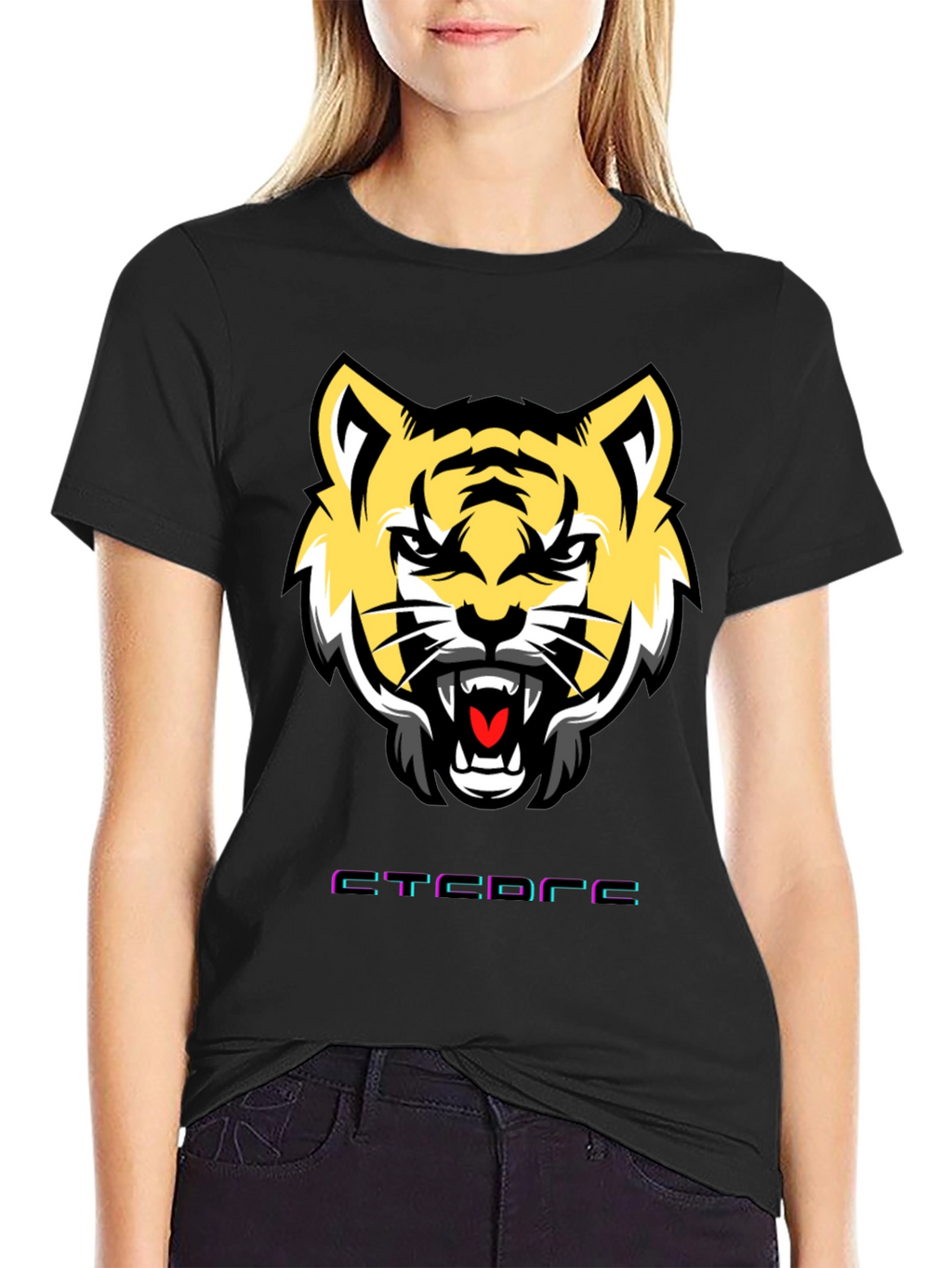 Mens Graphic Tee: Tiger Face Design Short Sleeve