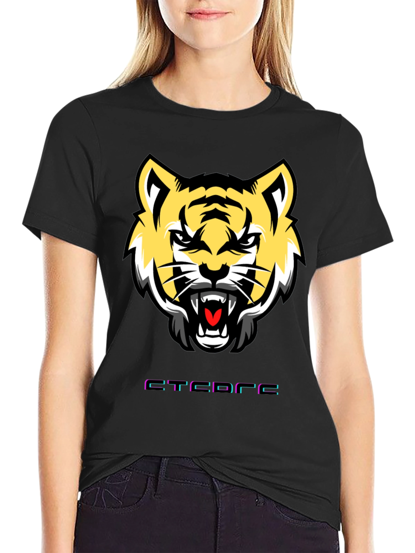 Mens Graphic Tee: Tiger Face Design Short Sleeve