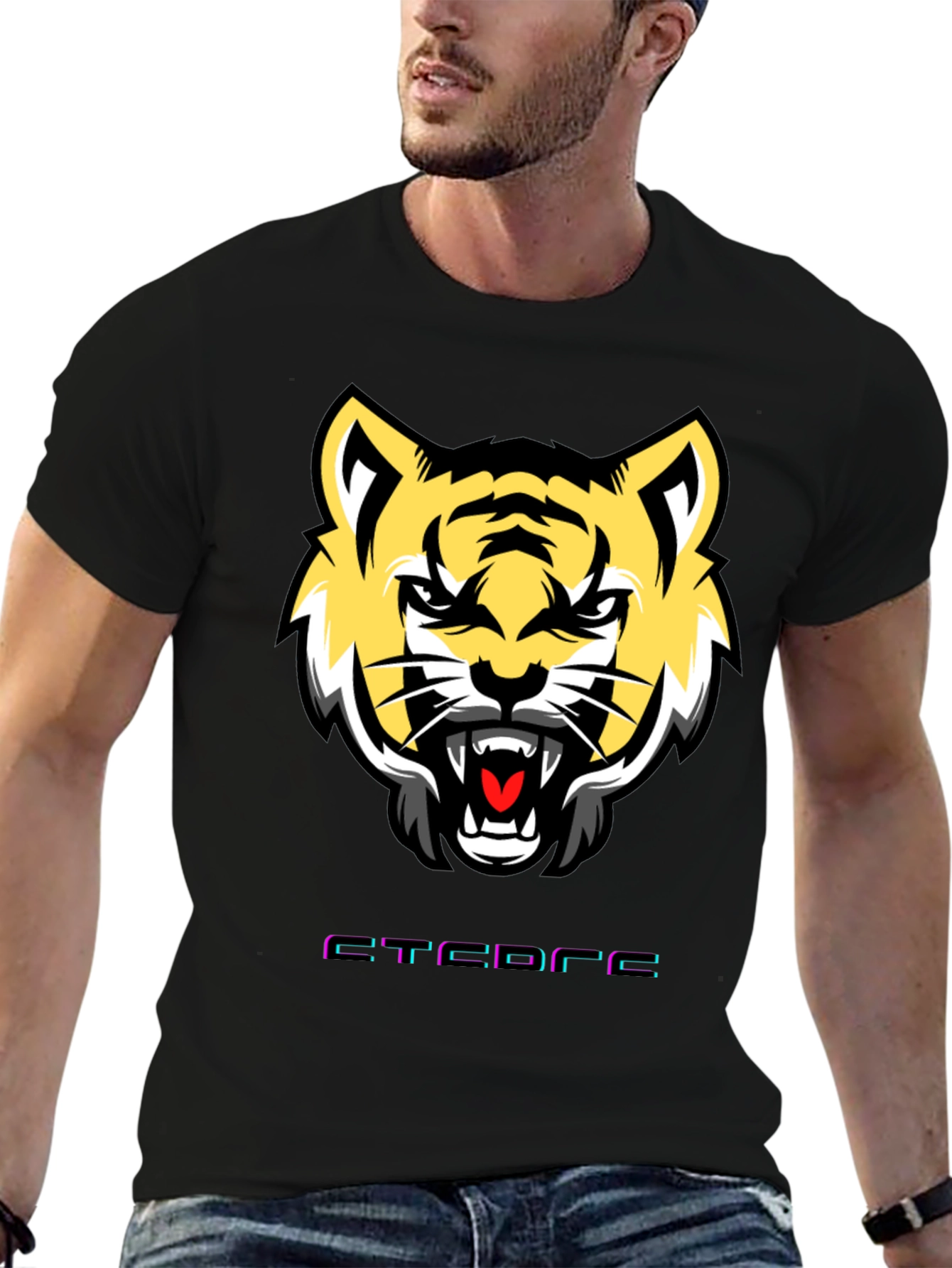 Mens Graphic Tee: Tiger Face Design Short Sleeve