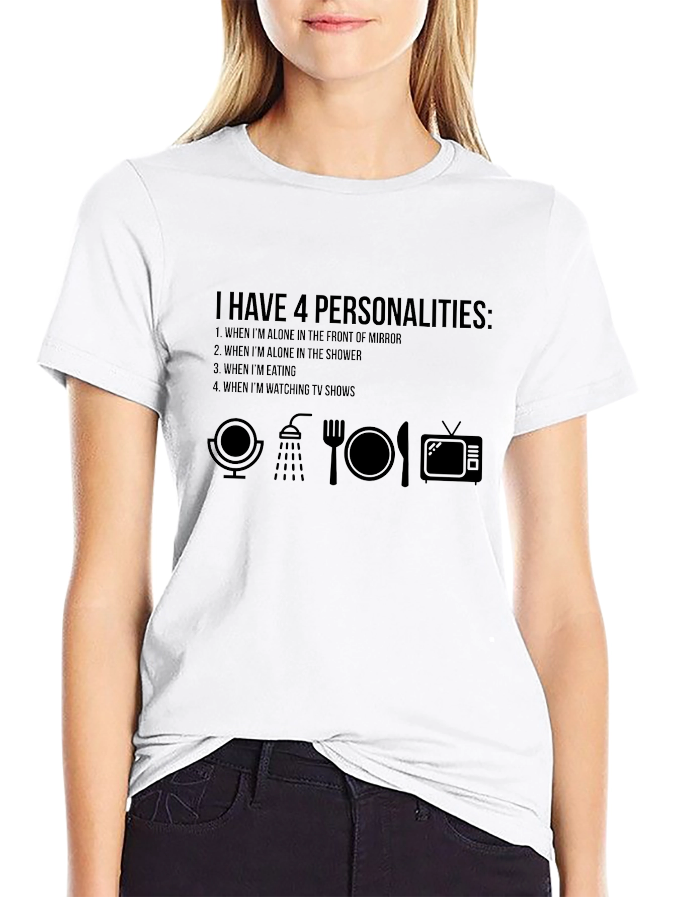 4 Personalities Graphic Tee - Mirror Shower Food TV