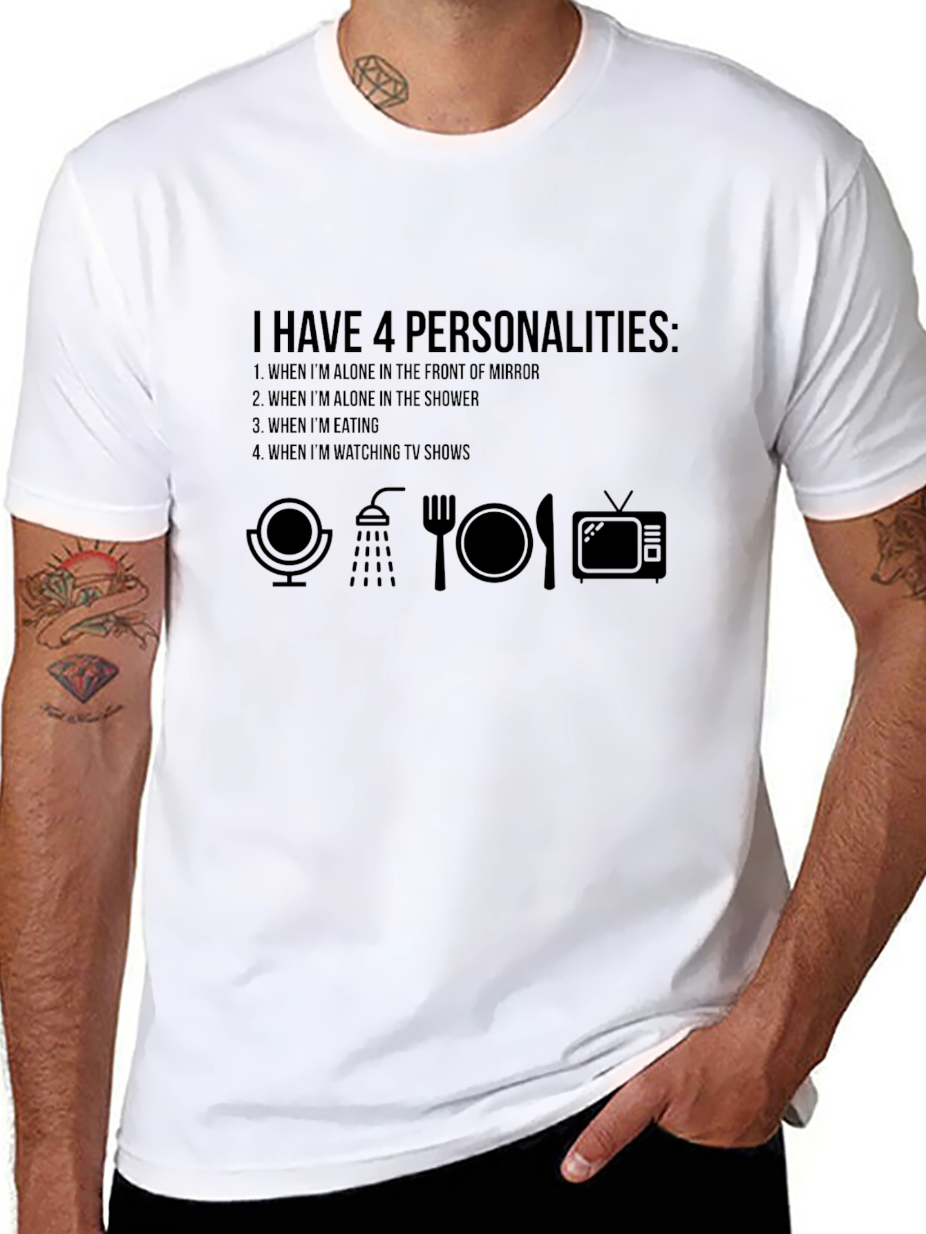 4 Personalities Graphic Tee - Mirror Shower Food TV
