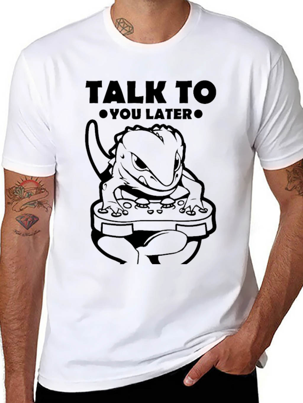 Talk To You Later Lizard Gamer Black T-Shirt