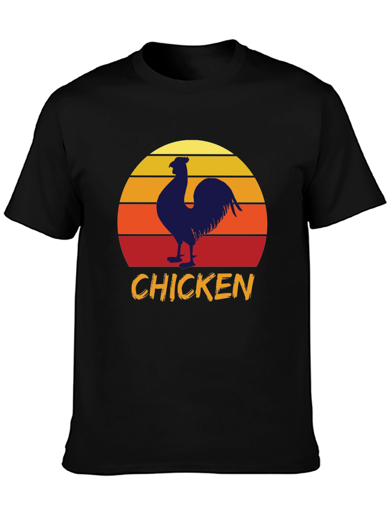 Vintage Chicken Sunset Graphic Tee - Black Cotton