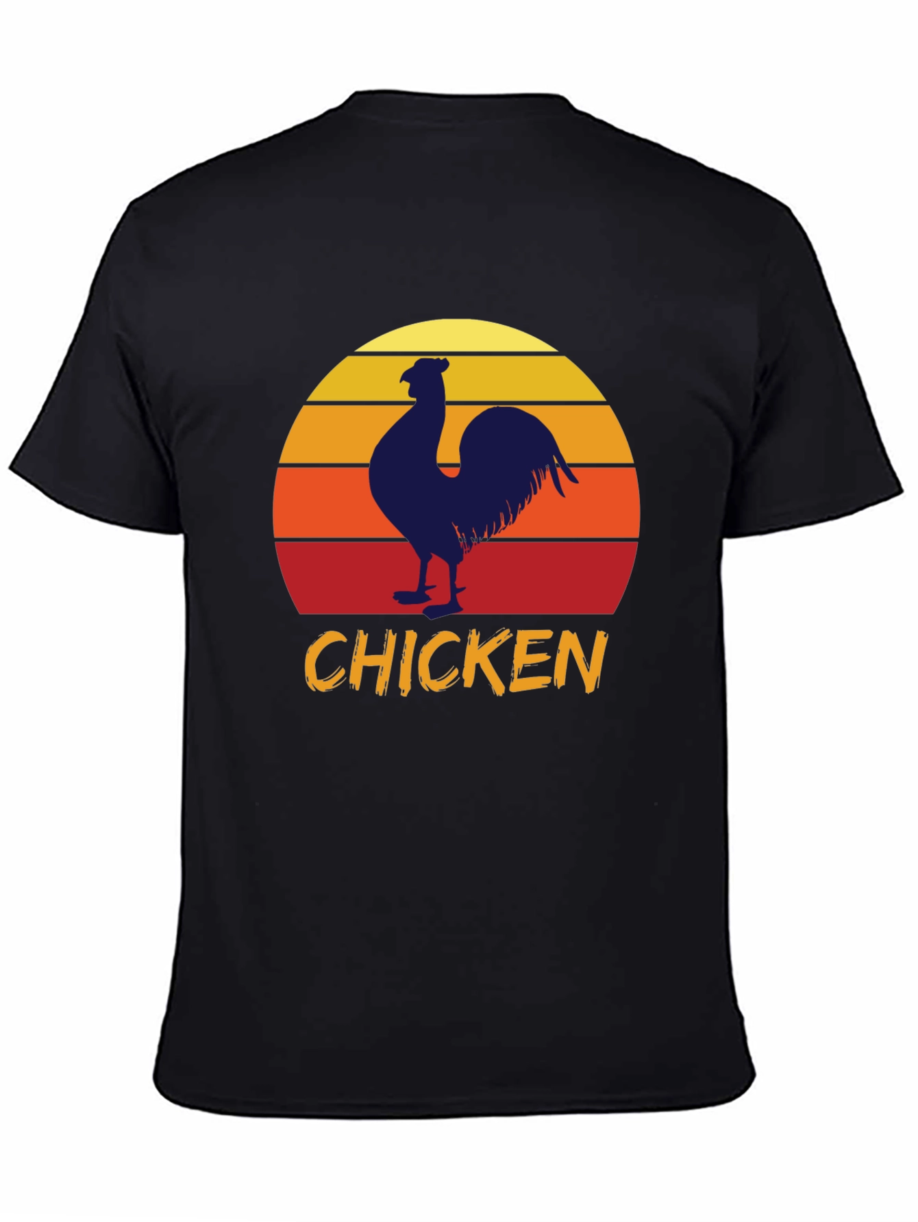 Vintage Chicken Sunset Graphic Tee - Black Cotton