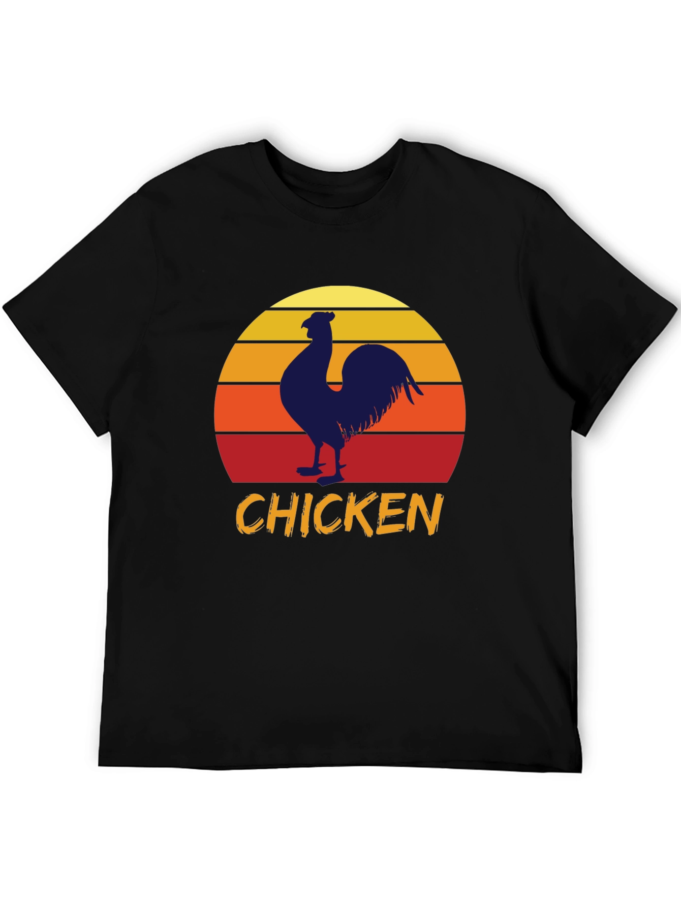 Vintage Chicken Sunset Graphic Tee - Black Cotton