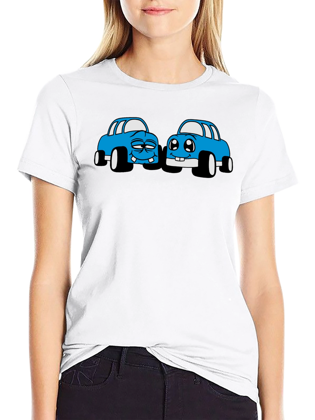 Cartoon Car Graphic Tee - Black Cotton T-Shirt
