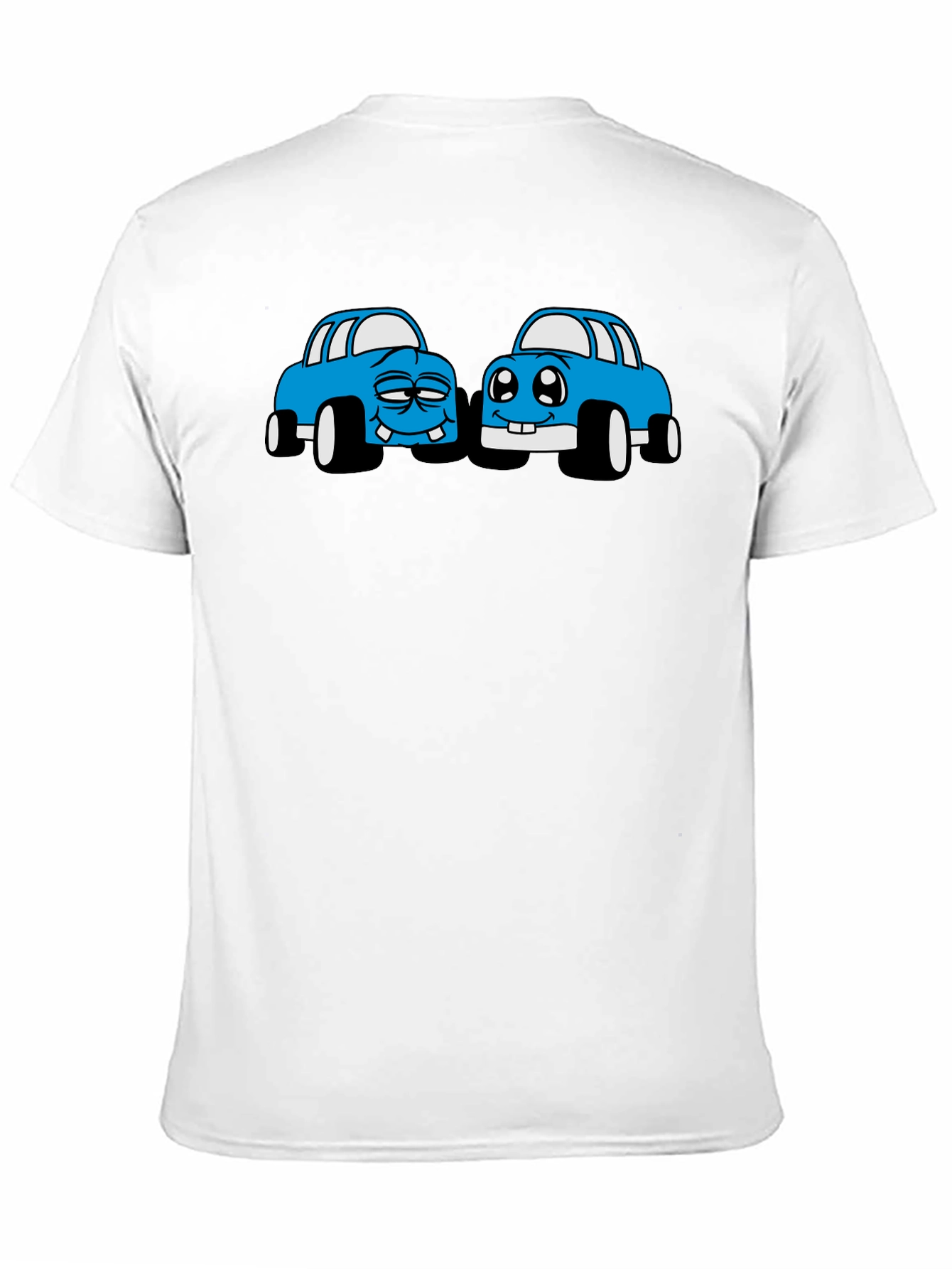 Cartoon Car Graphic Tee - Black Cotton T-Shirt