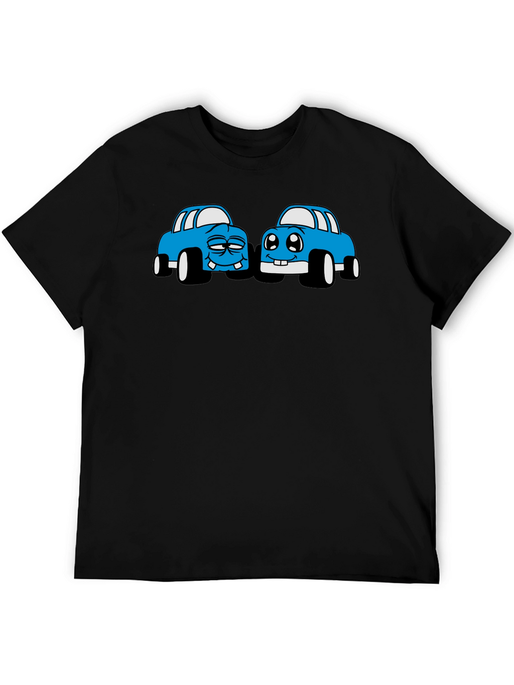 Cartoon Car Graphic Tee - Black Cotton T-Shirt