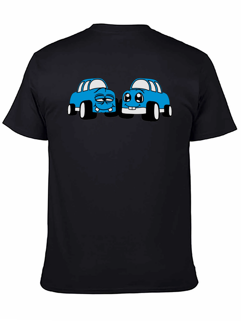 Cartoon Car Graphic Tee - Black Cotton T-Shirt