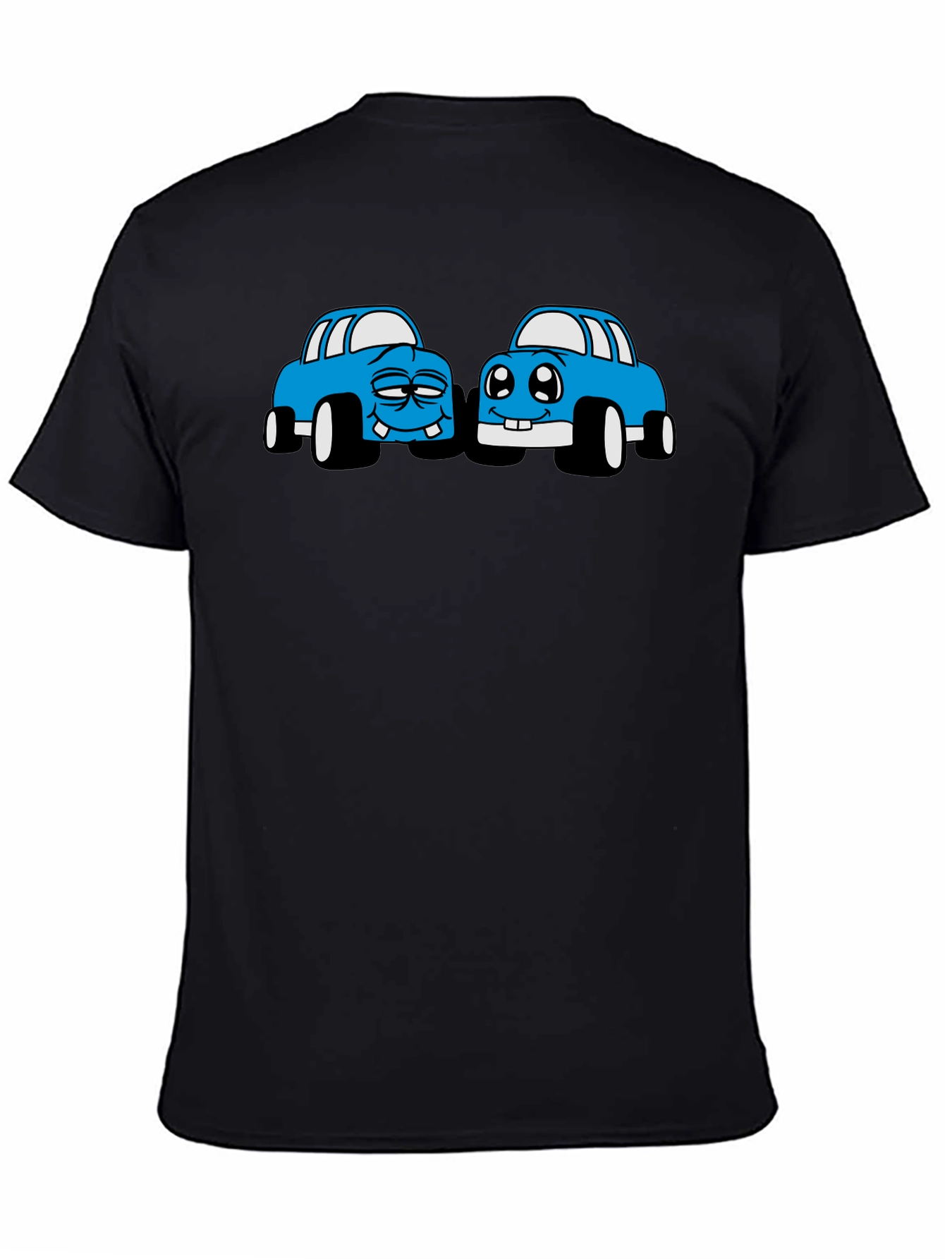Cartoon Car Graphic Tee - Black Cotton T-Shirt