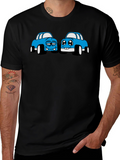 Cartoon Car Graphic Tee - Black Cotton T-Shirt
