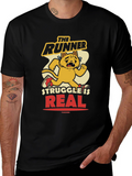 Funny Runner Cat Graphic Tee - Mens Black T-Shirt