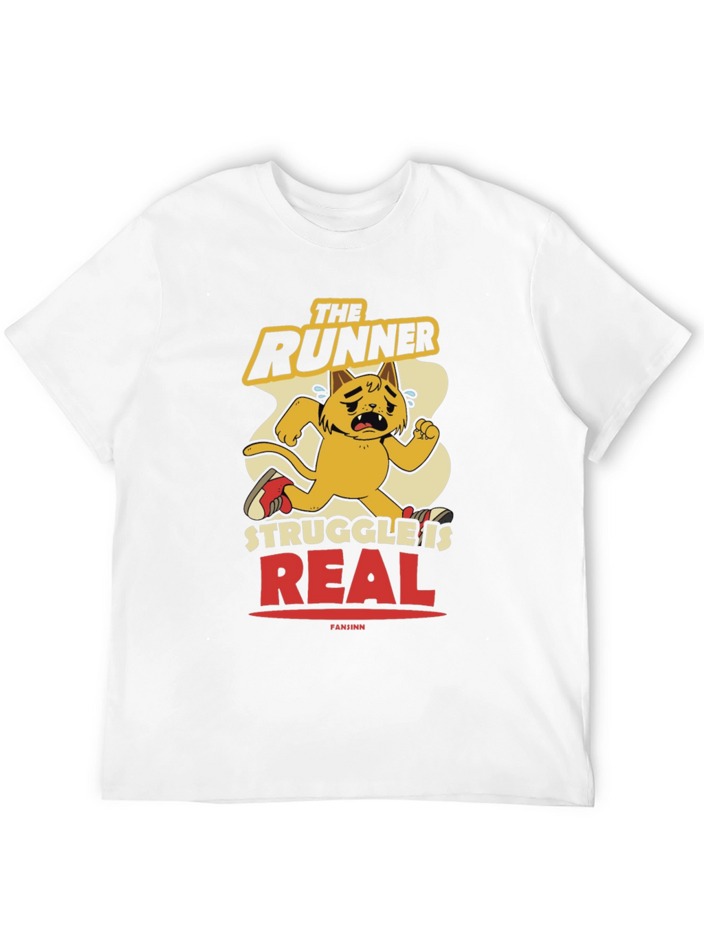 Funny Runner Cat Graphic Tee - Mens Black T-Shirt