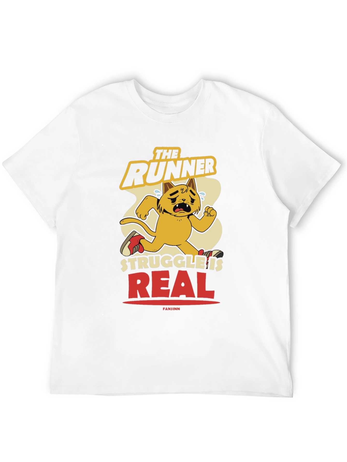 Funny Runner Cat Graphic Tee - Mens Black T-Shirt