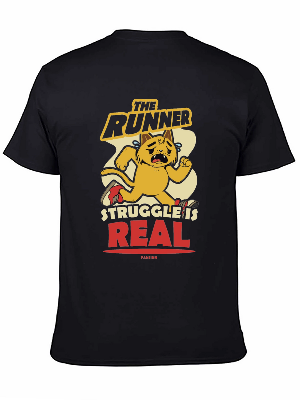 Funny Runner Cat Graphic Tee - Mens Black T-Shirt