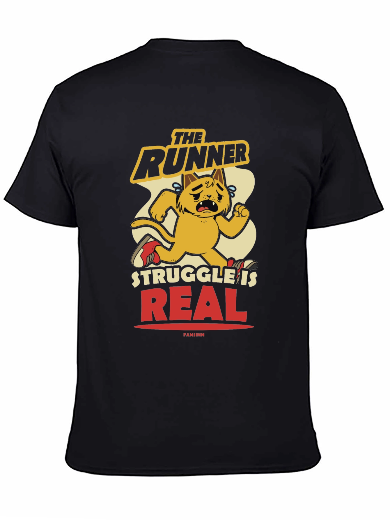Funny Runner Cat Graphic Tee - Mens Black T-Shirt
