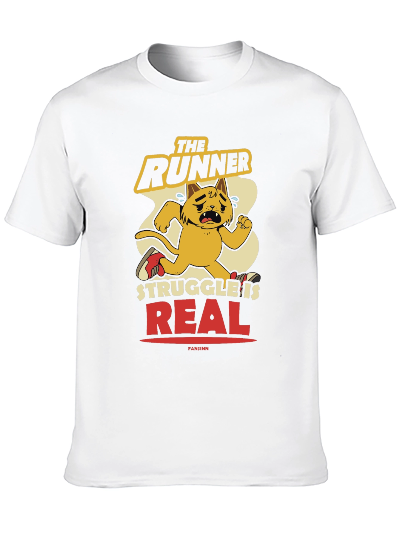 Funny Runner Cat Graphic Tee - Mens Black T-Shirt