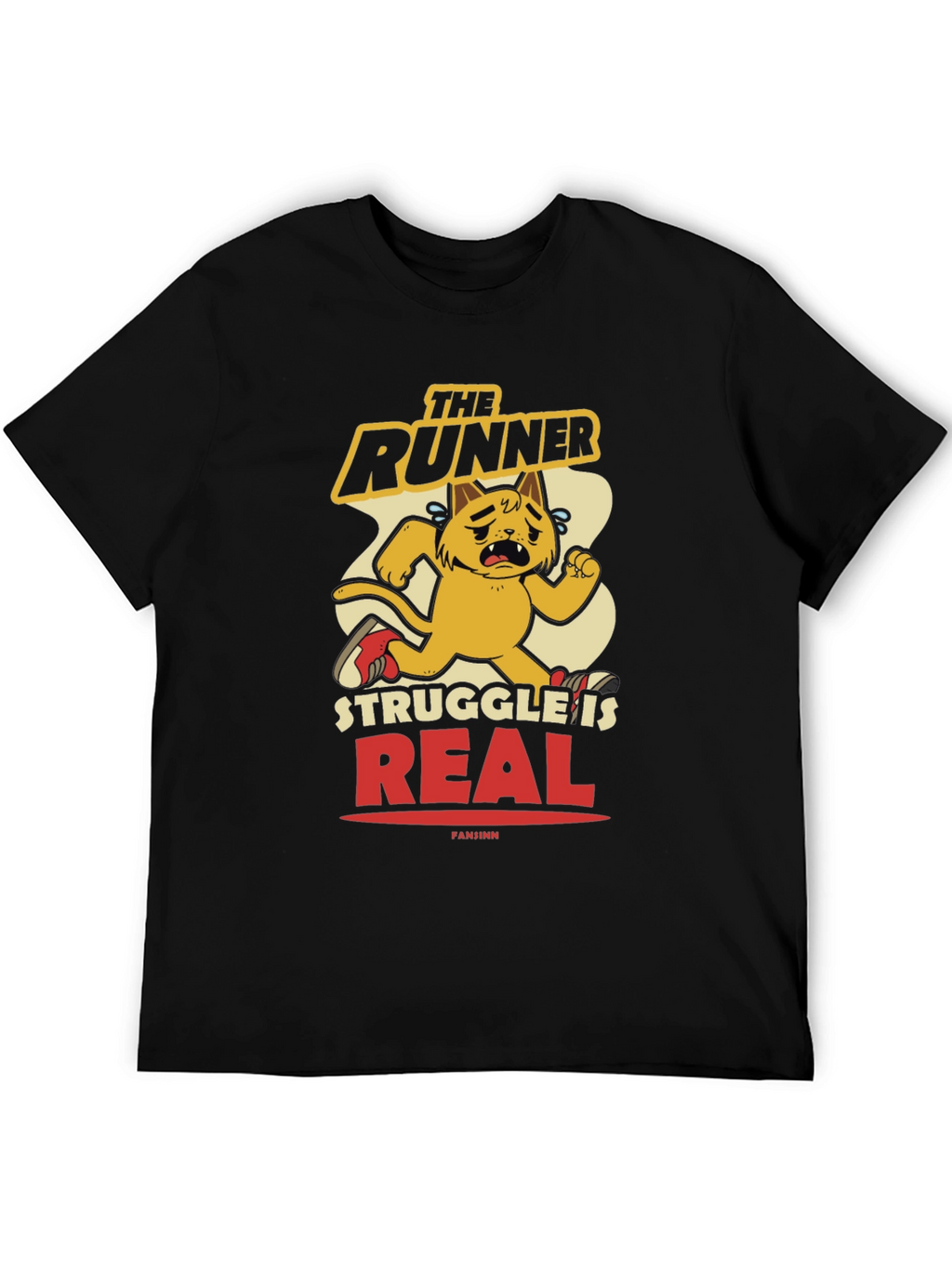 Funny Runner Cat Graphic Tee - Mens Black T-Shirt