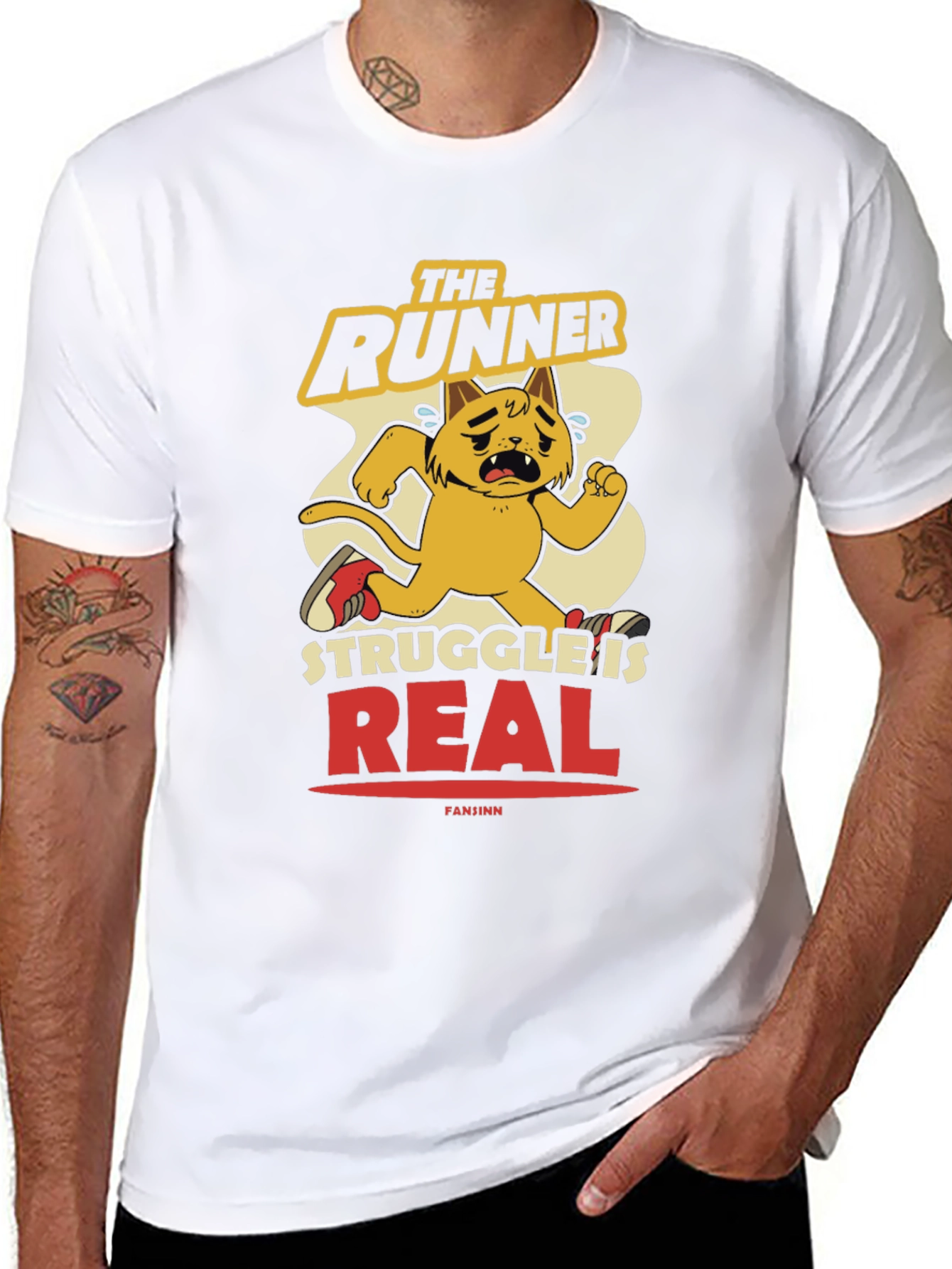 Funny Runner Cat Graphic Tee - Mens Black T-Shirt