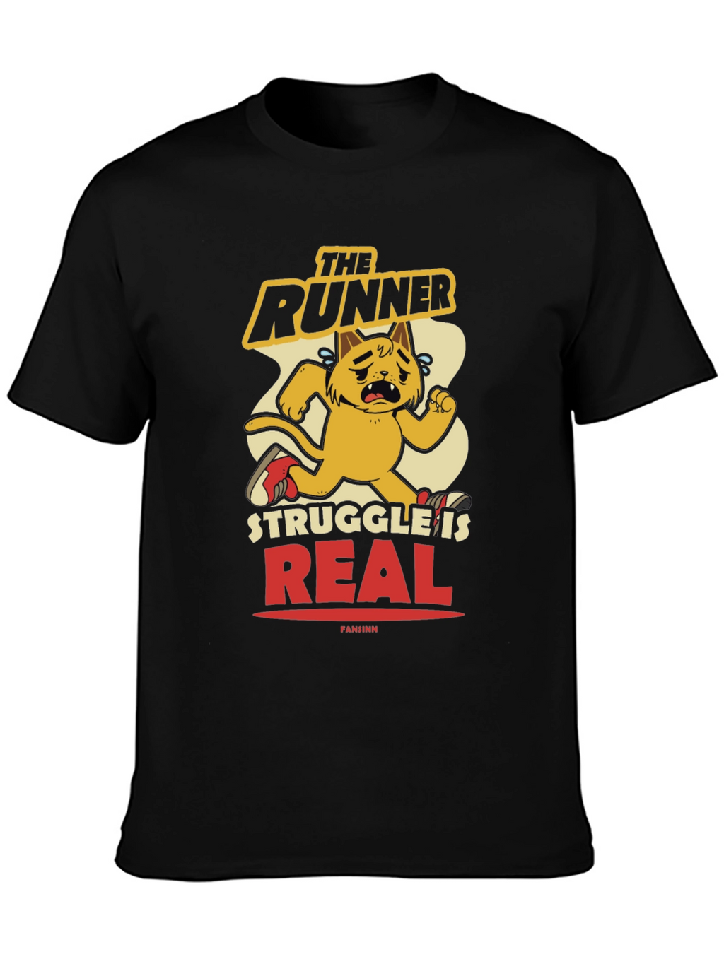 Funny Runner Cat Graphic Tee - Mens Black T-Shirt