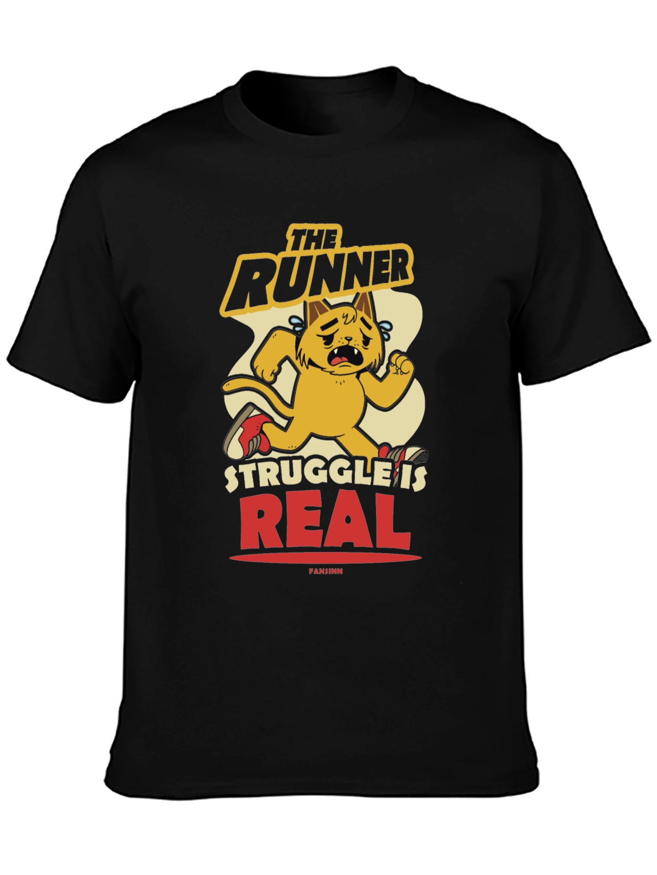 Funny Runner Cat Graphic Tee - Mens Black T-Shirt