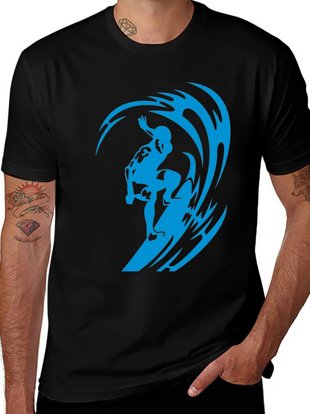 Surfer Wave Black T-Shirt