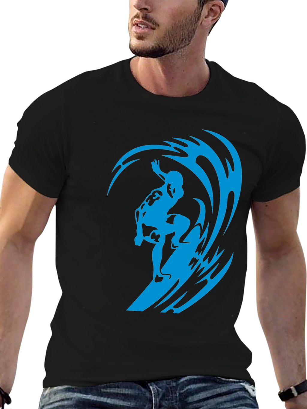 Surfer Wave Black T-Shirt