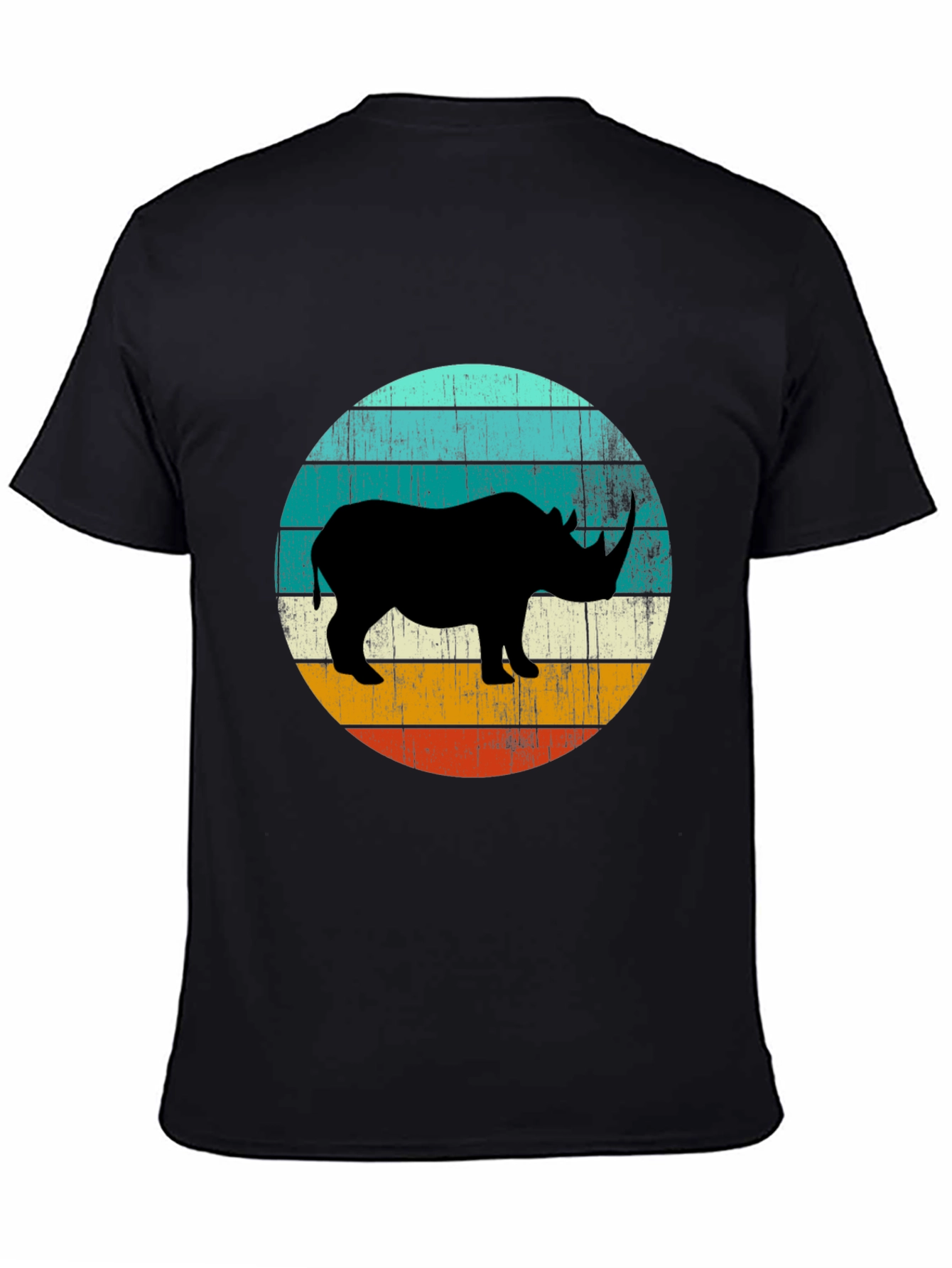 Retro Rhino Graphic Tee - Black Cotton T-Shirt