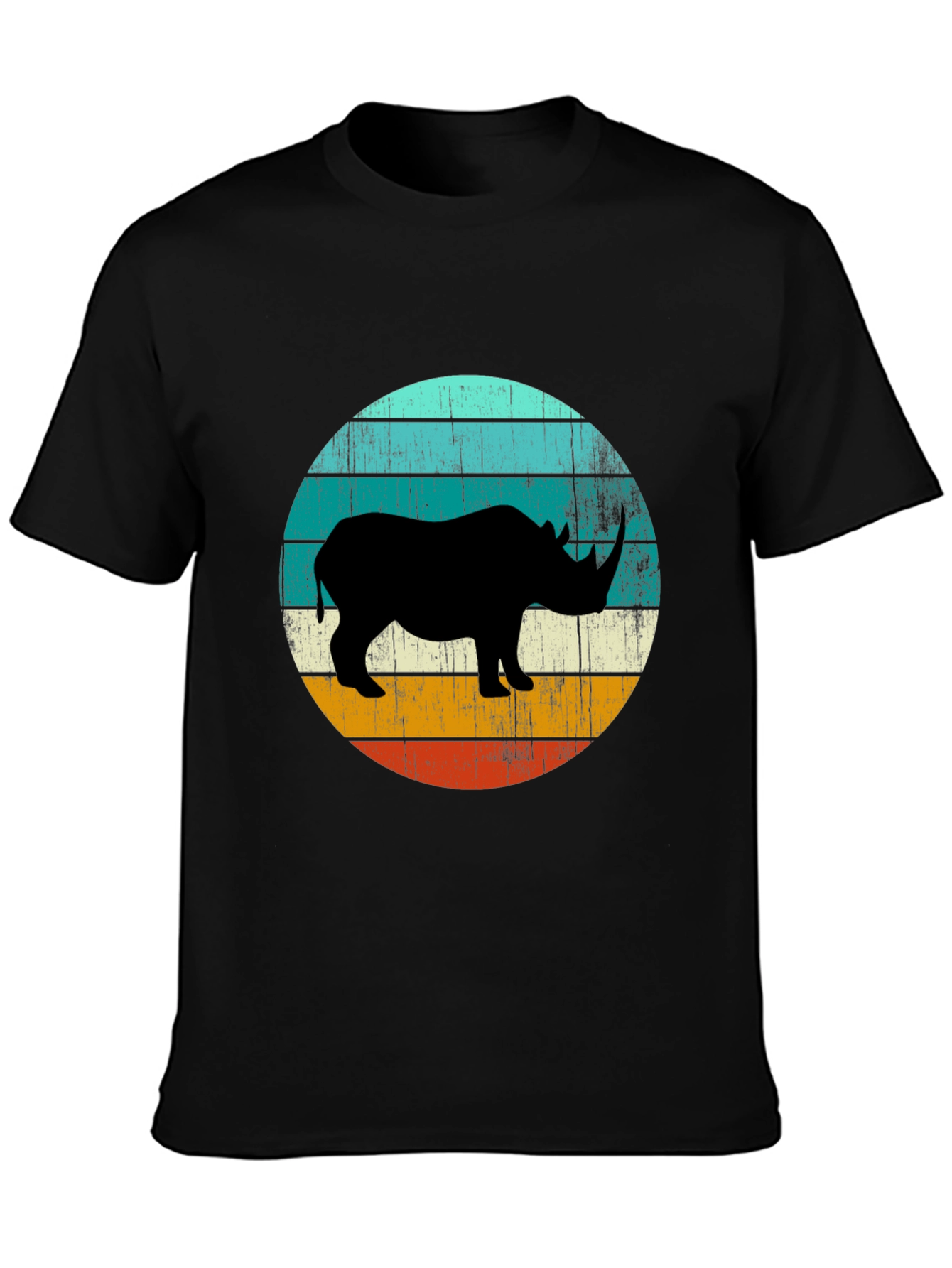 Retro Rhino Graphic Tee - Black Cotton T-Shirt