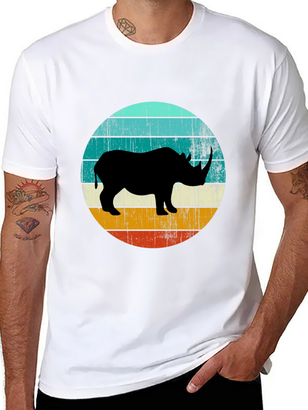 Retro Rhino Graphic Tee - Black Cotton T-Shirt