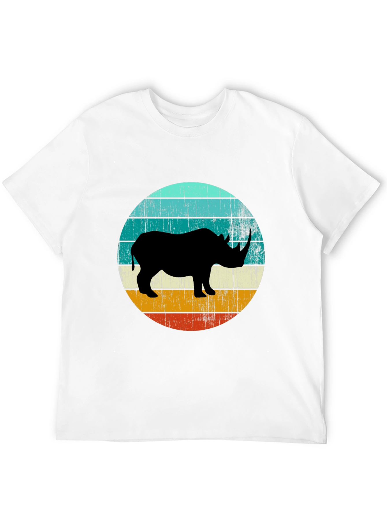 Retro Rhino Graphic Tee - Black Cotton T-Shirt