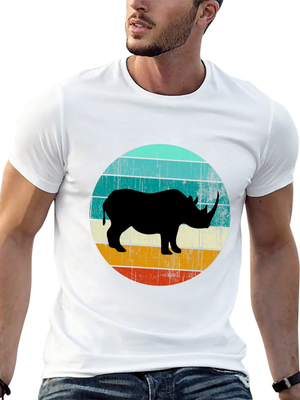 Retro Rhino Graphic Tee - Black Cotton T-Shirt