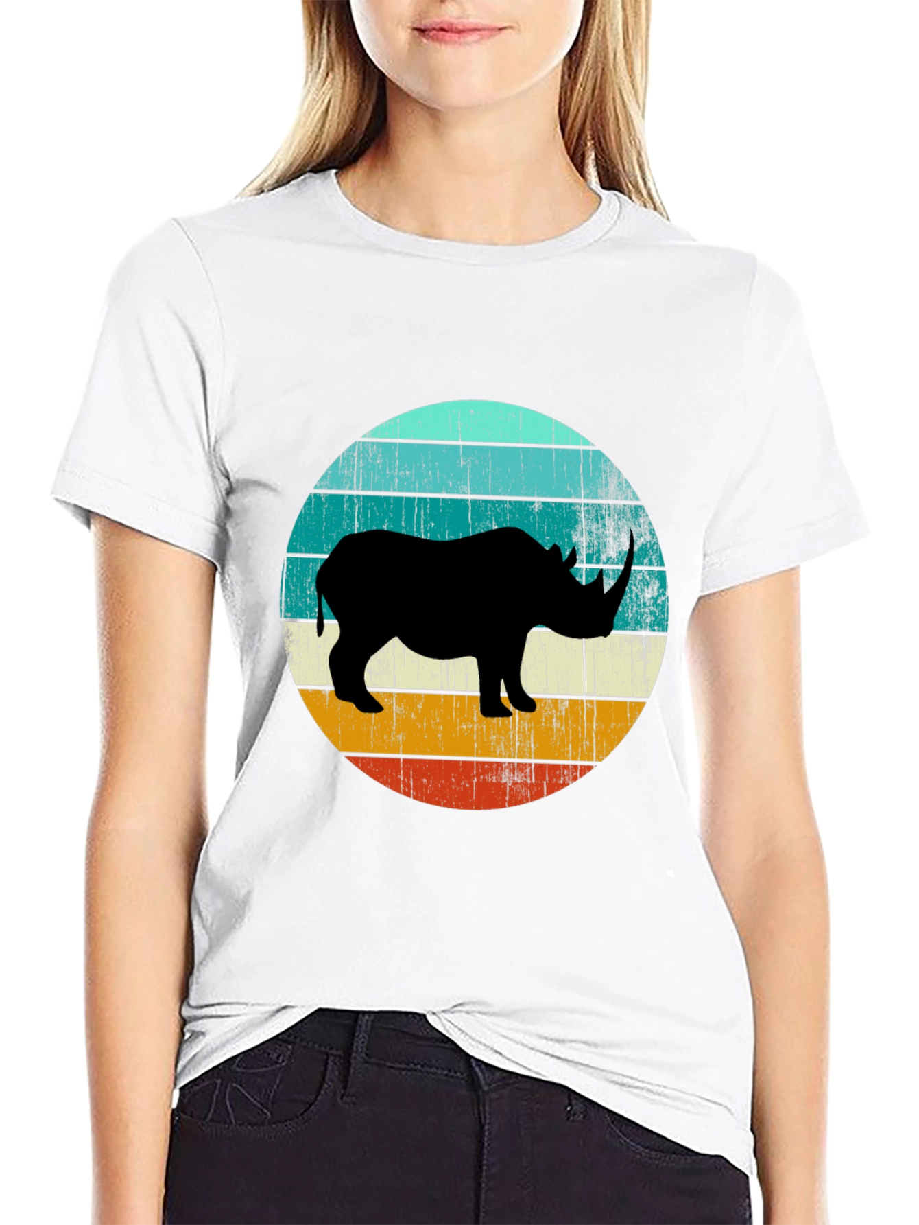 Retro Rhino Graphic Tee - Black Cotton T-Shirt