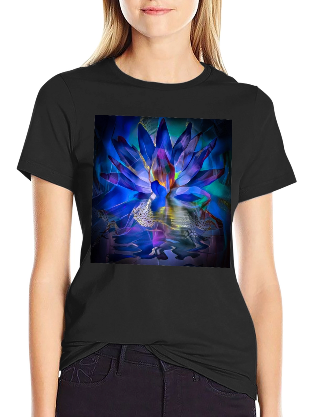 Lotus Flower Graphic Black T-Shirt