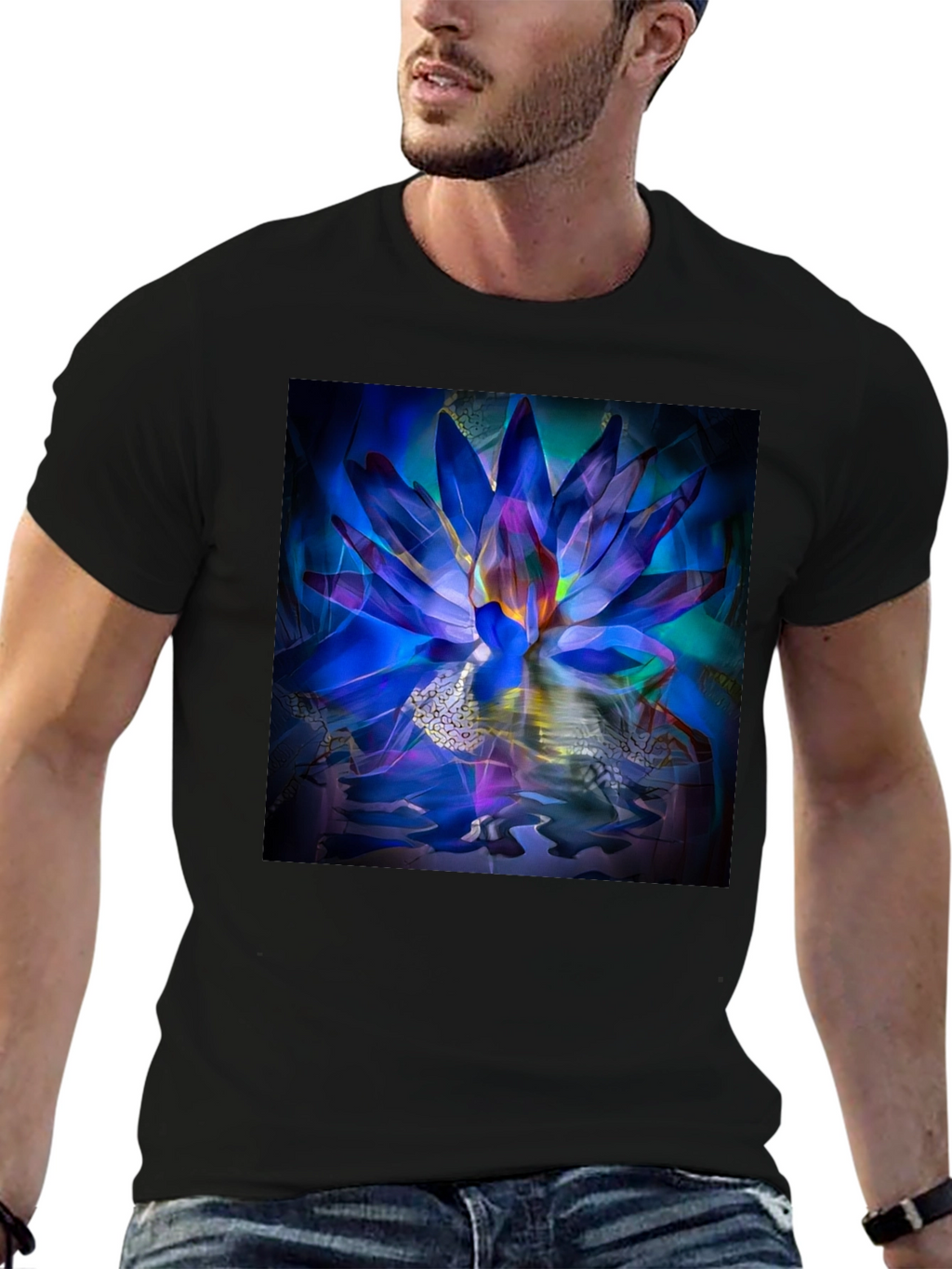 Lotus Flower Graphic Black T-Shirt