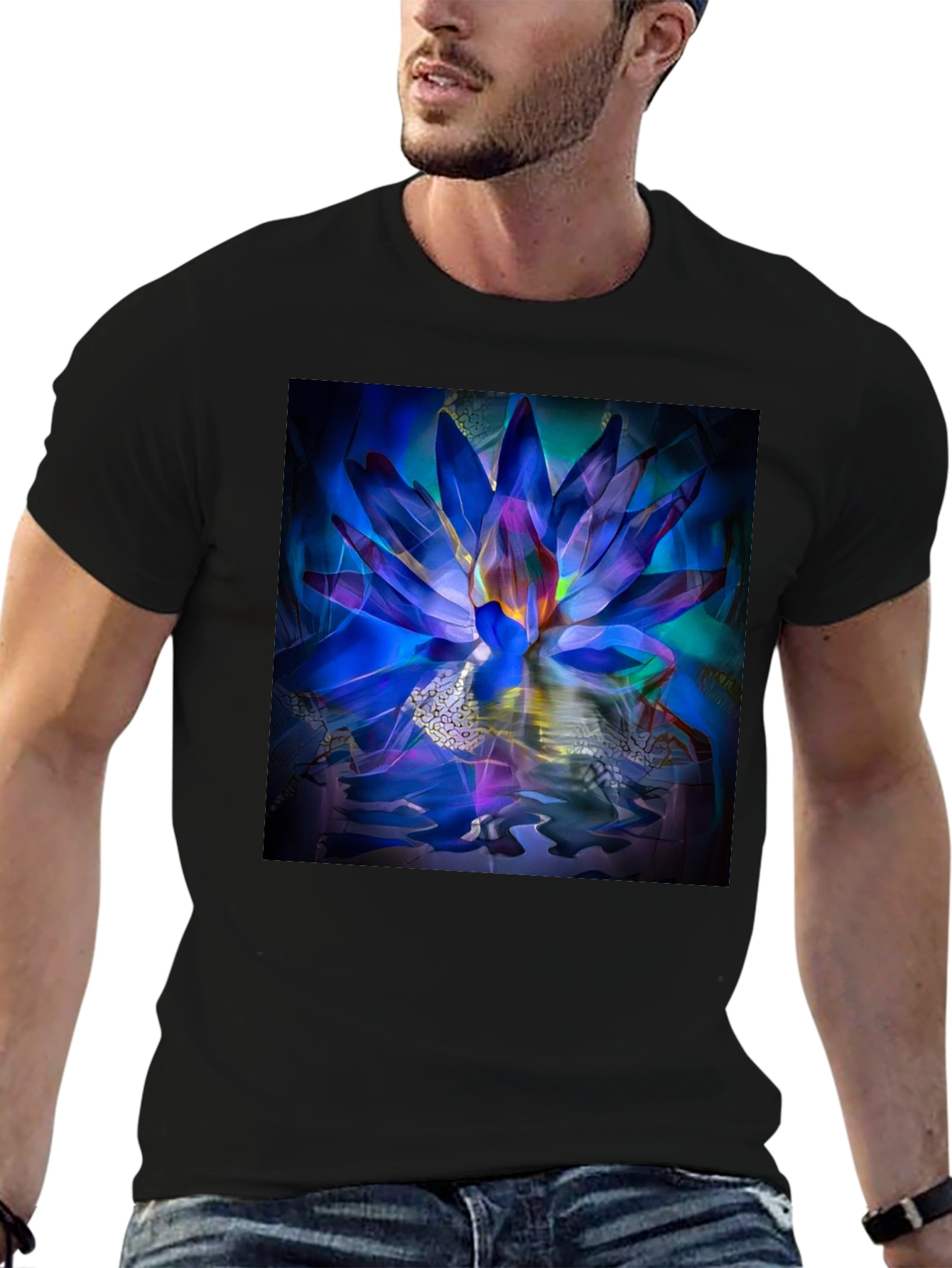 Lotus Flower Graphic Black T-Shirt