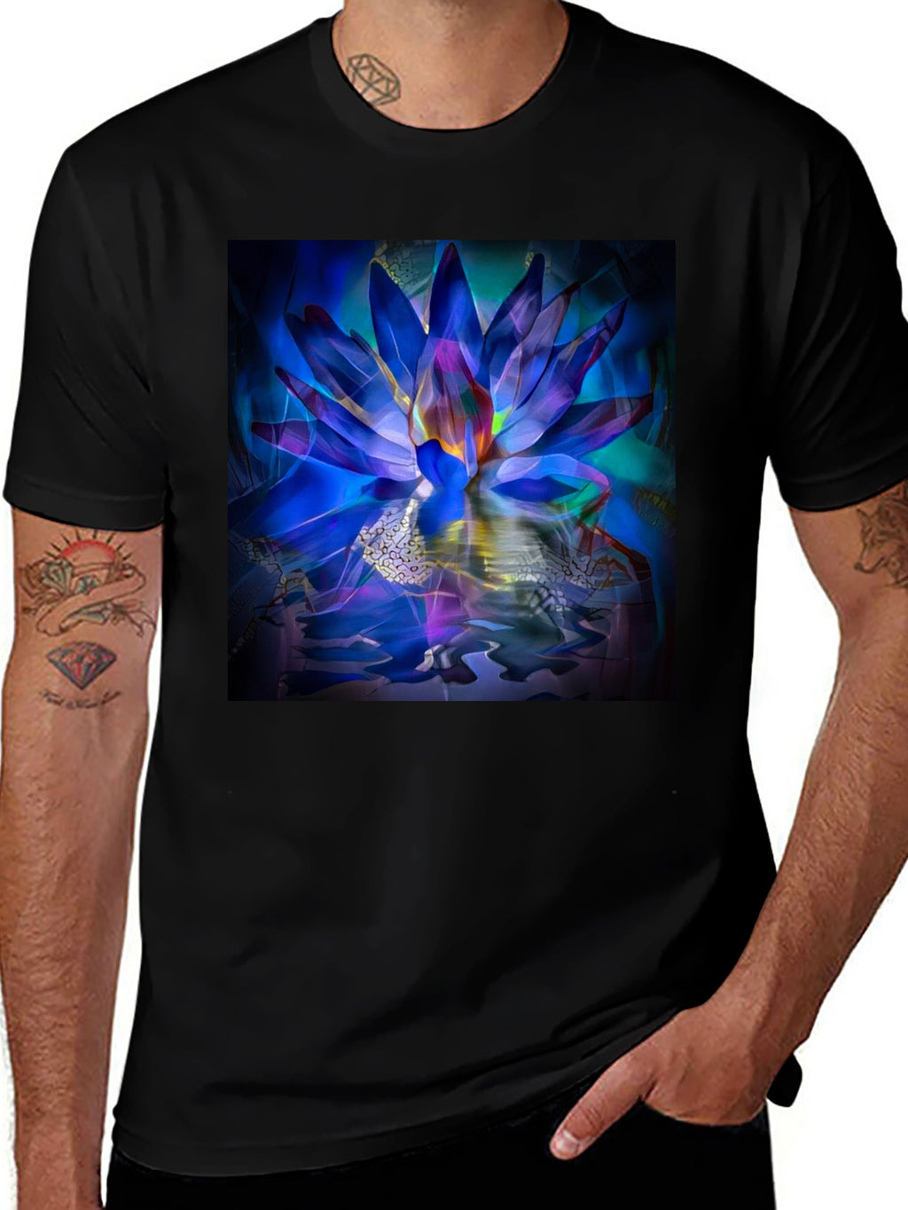 Lotus Flower Graphic Black T-Shirt