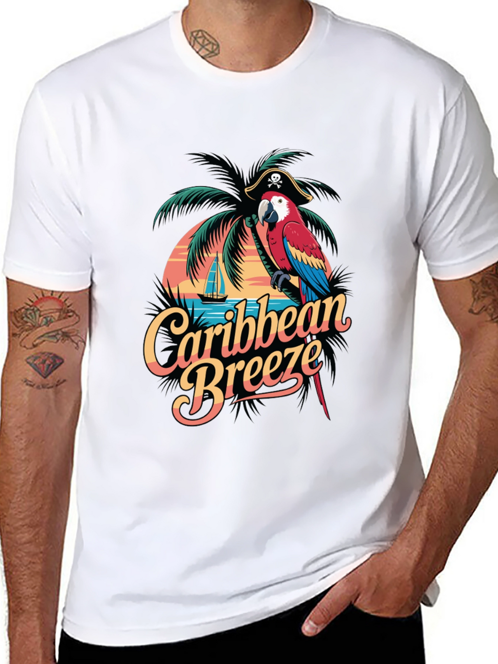 Caribbean Breeze Parrot Graphic T-Shirt