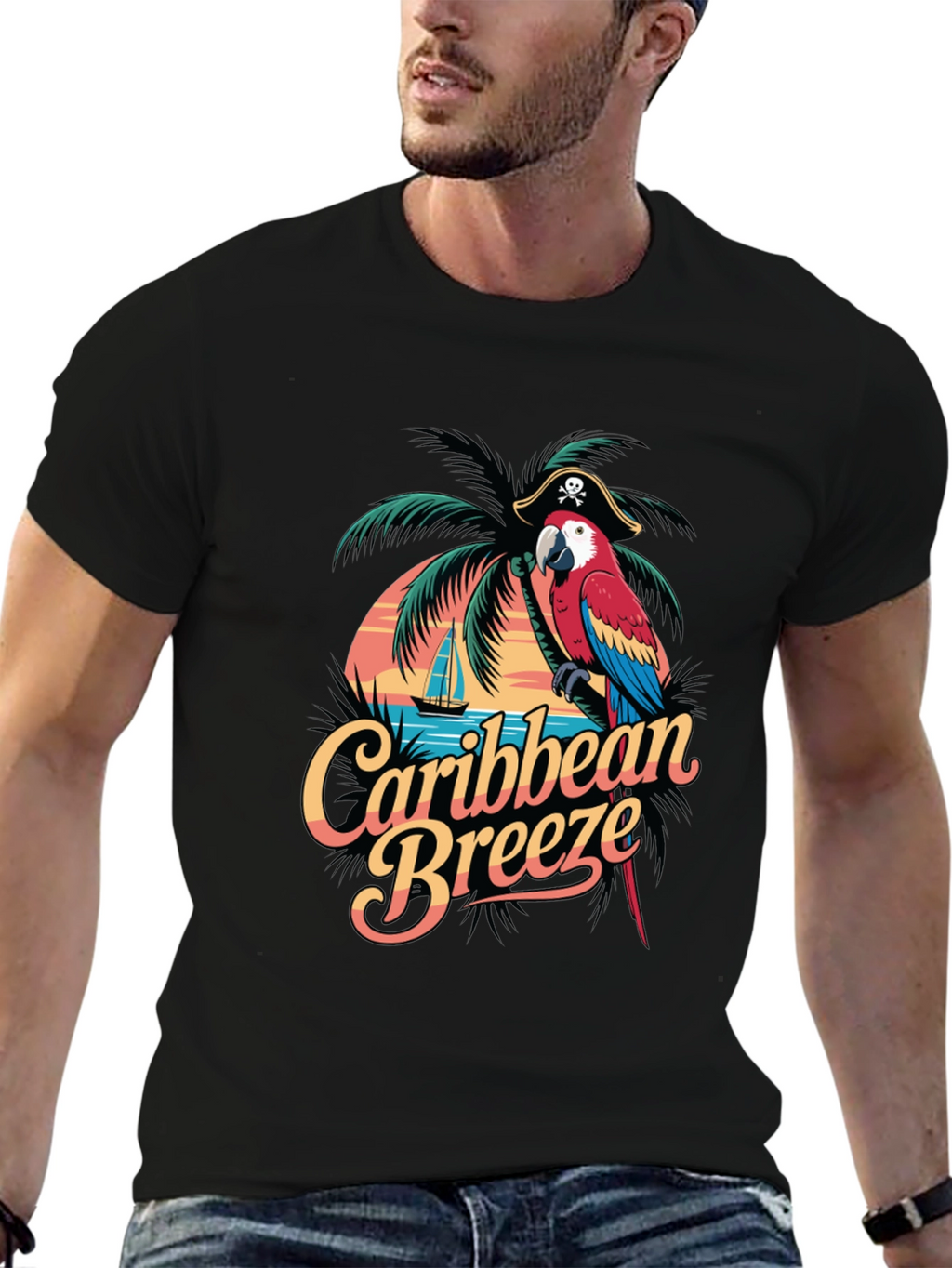 Caribbean Breeze Parrot Graphic T-Shirt