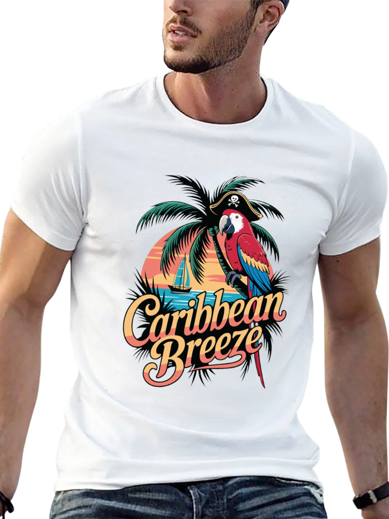 Caribbean Breeze Parrot Graphic T-Shirt