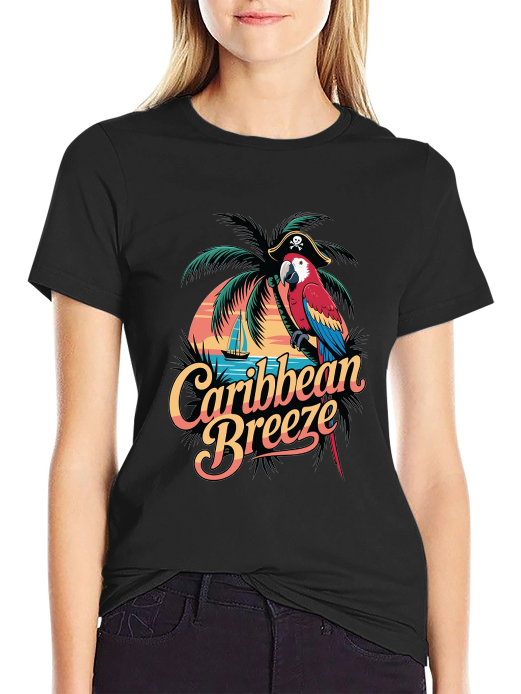 Caribbean Breeze Parrot Graphic T-Shirt