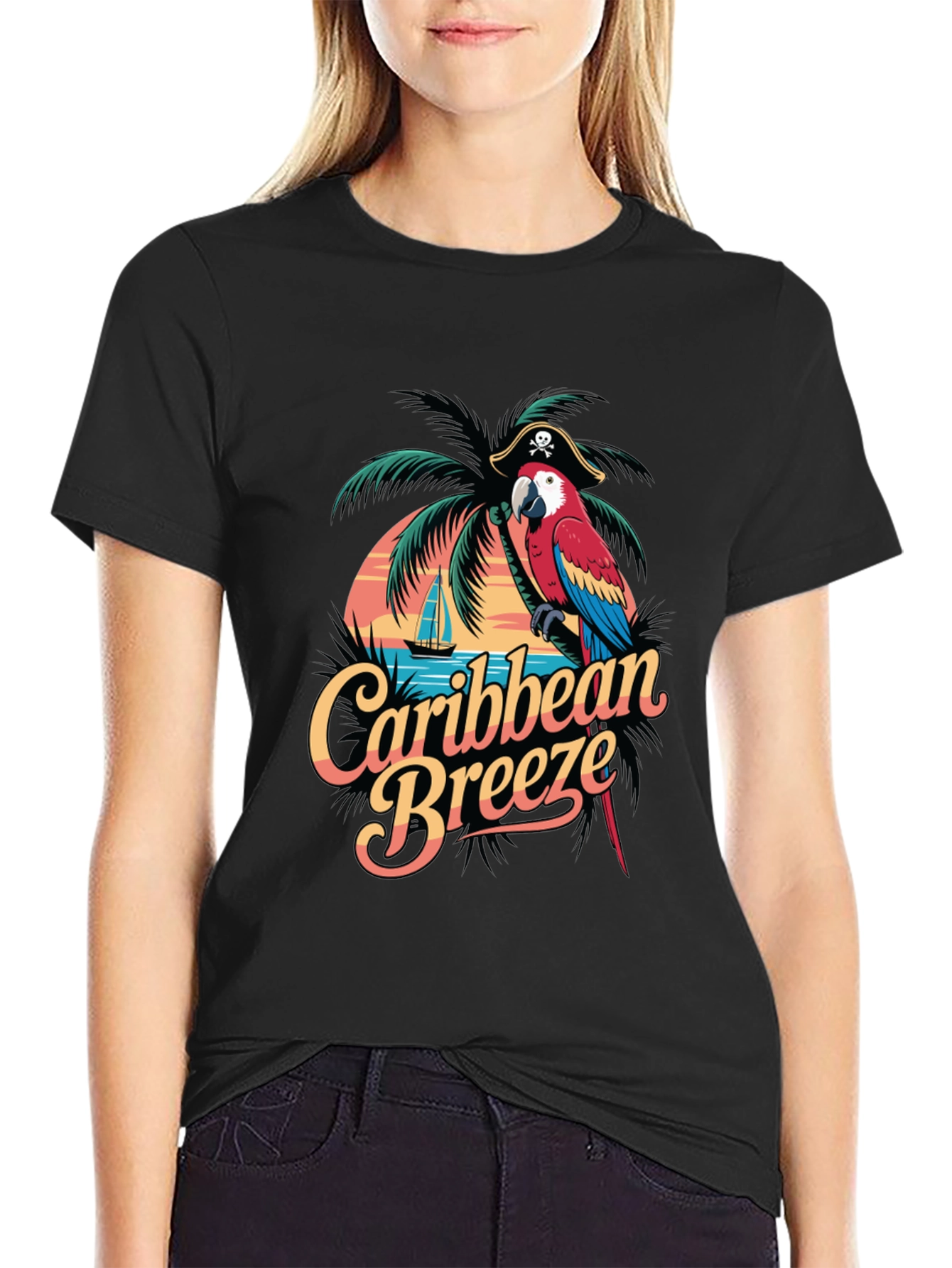 Caribbean Breeze Parrot Graphic T-Shirt
